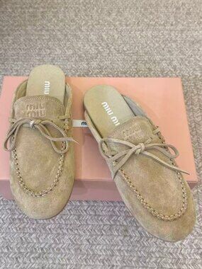 Miu Miu Suede Bow Mule Loafers